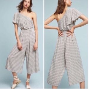 Anthropologie Maeve One Shoulder Cropped Wide Leg Jamie Jumpsuit, Size S
